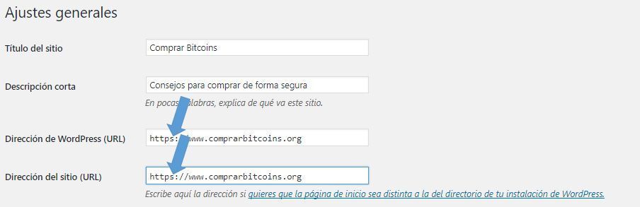 ajustes generales certificado ssl