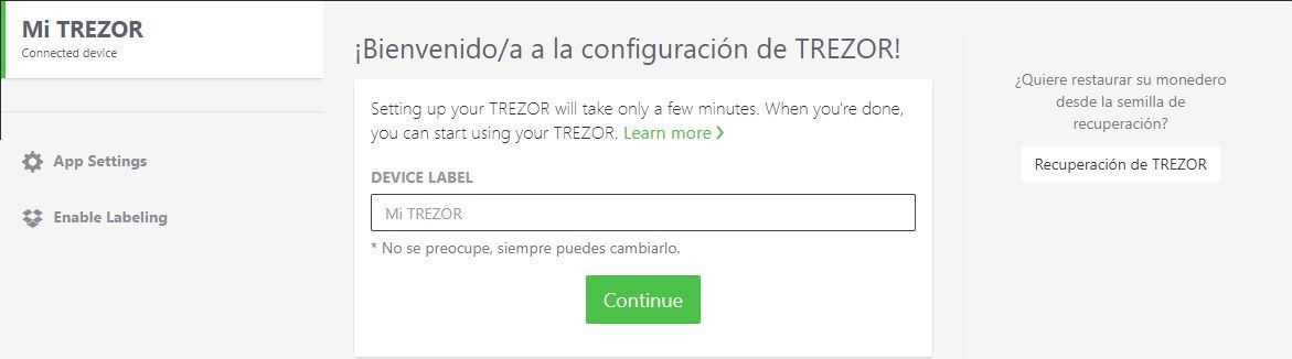 Poner nombre al monedero trezor