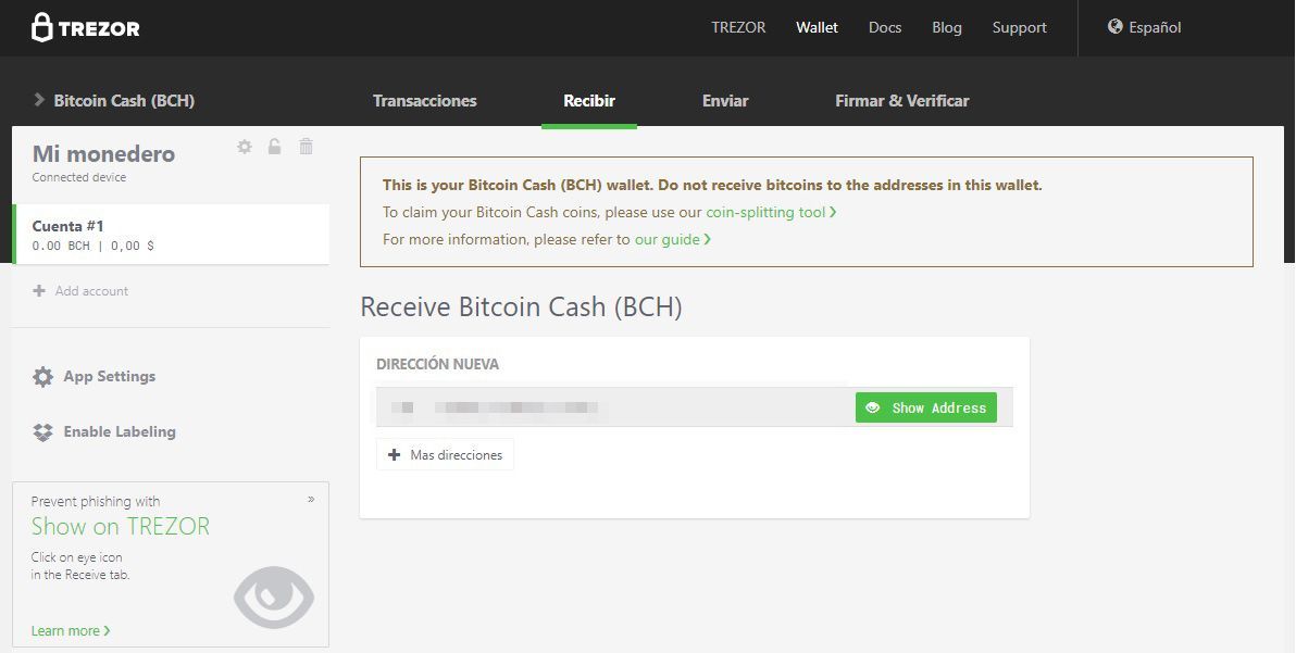 Copiar dirección de recibir BCH