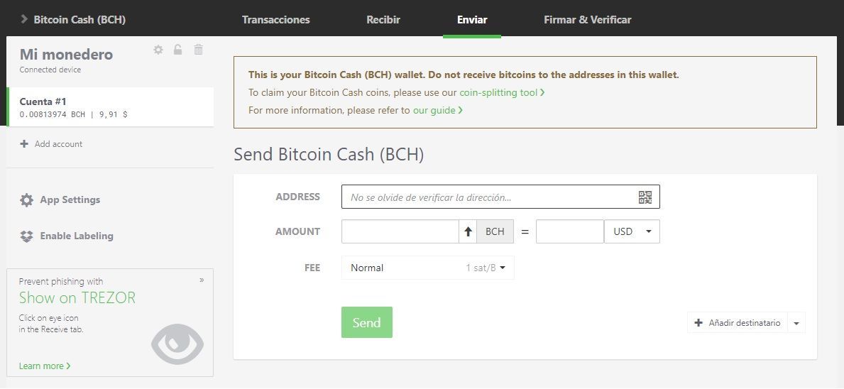Enviar bitcoins con monedero trezor
