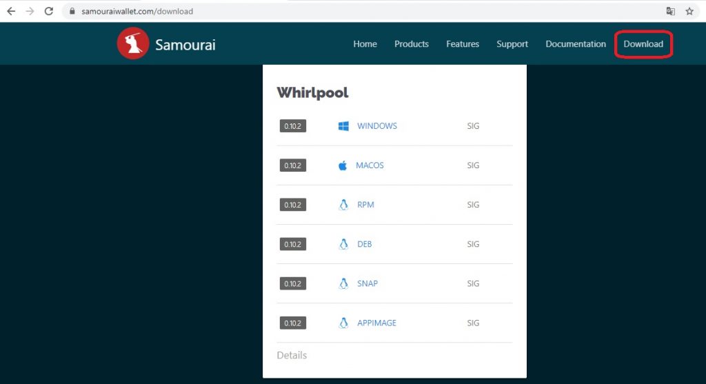 1 descarga monedero Samourai compatible CoinJoin