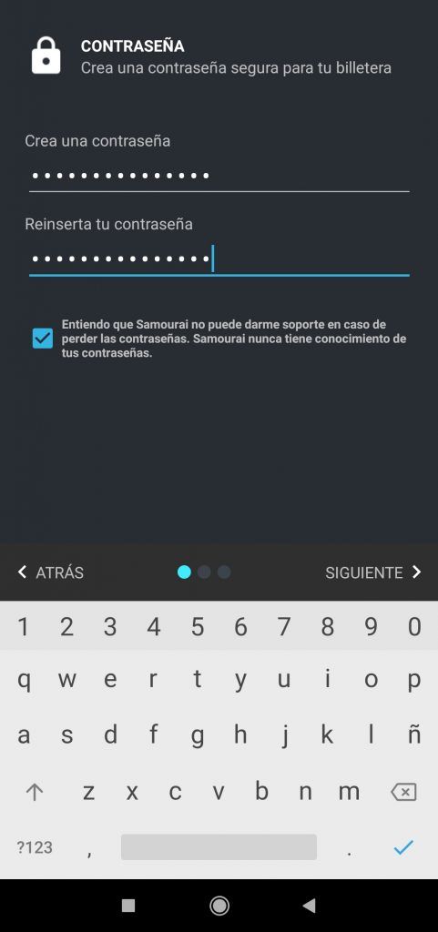 3 Introducir contraseña, pin y apuntar semilla de recuperación