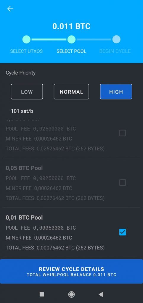 9 seleccionar la prioridad y tipo de btc pool