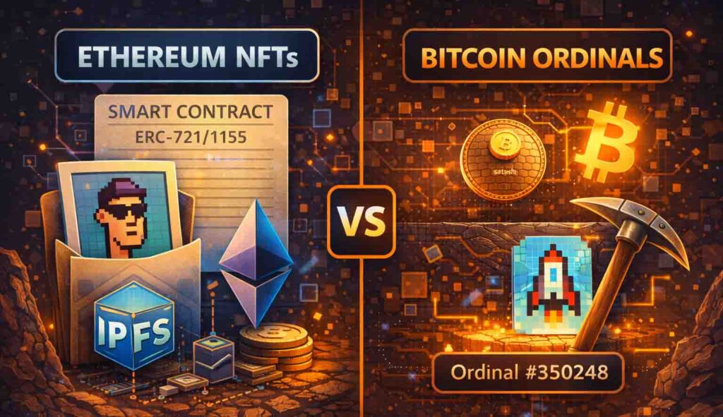 Diferencia Ethereum NFT y Bitcoin Ordinals